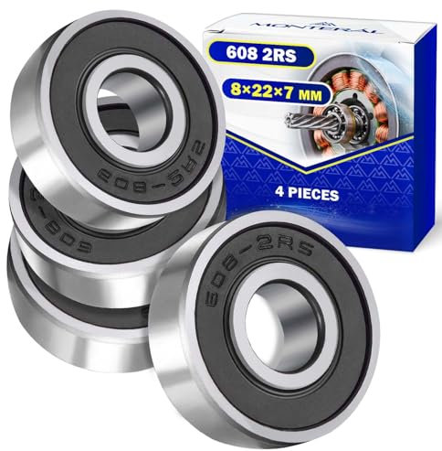 4 Piezas Rodamientos de Bolas 608 2RS para el Motor con Tamaño 8x22x7 mm - MONTERAL