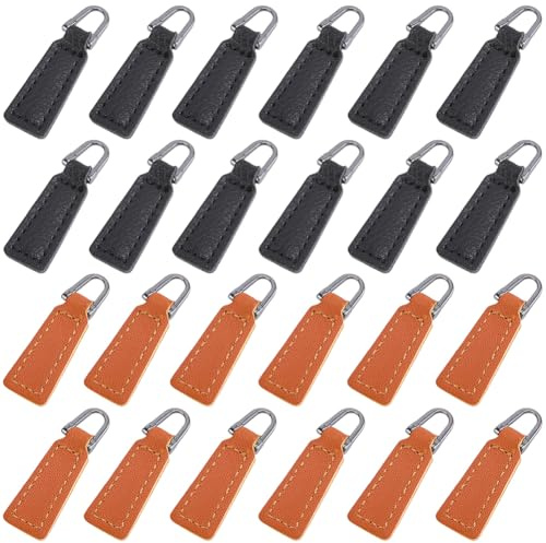 GORGECRAFT 40pcs Fixation de Tirette de Fermeture Éclair en Cuir PU Noir Marron Cordon Décoratif Accessoire de Réparation de Remplacement avec Anneau en Alliage pour Valises Sacs à Main Porte Monnaie