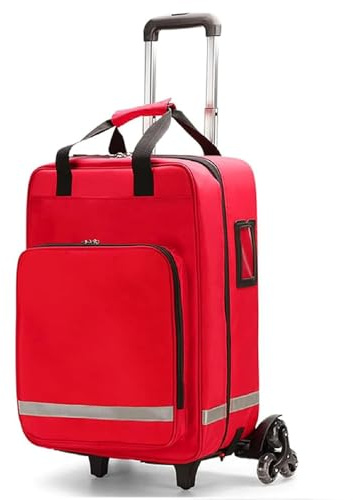 Rolling Medical Bag with Detachable Trolley, Multi-Compartment First Aid Backpack, Reflective Emergency Responder Trauma Bag for Nurses and Doctors