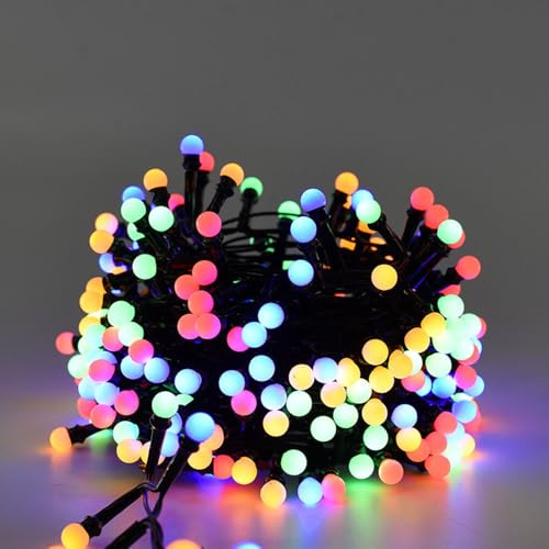 Generico Catena luminosa LED a sfera 500 luci su cavo nero 10 m, 8 modalità, uso interno ed esterno, prolungabile fino a 20 m, IP44 (Luce multicolor)