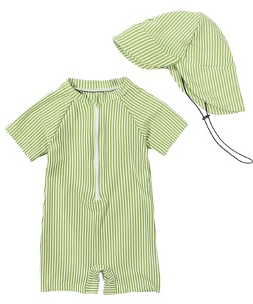 JiAmy Traje de baño para bebé con sombrero para el sol, protección UV, de una pieza, traje de baño, verde, 12-18 meses