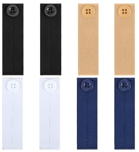 8 Stück Hosenbunderweiterung 25 x 90 mm Elastische Taillenverlängerungen Verstellbar Extender Einstellbar Knopfverlängerung Bund-Expanders Hosenerweiterung Schwangerschaft für Jeans Hosen