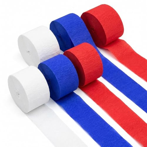 Papel Crepé de Colores Variados (6 Rollos), 4,5 cm x 25 m, Serpentinas Decorativas para Decoración de Bodas, Cumpleaños y Fiestas de Todo Tipo