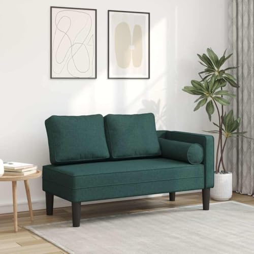 Drillkyn Chaiselong Recamiere mörkgrön med kudde av tyg 116,5 x 62 x 57,5 cm relaxsäng med mycket elastiskt skumstoppning och stabil massiv träram för vardagsrum och läshörn