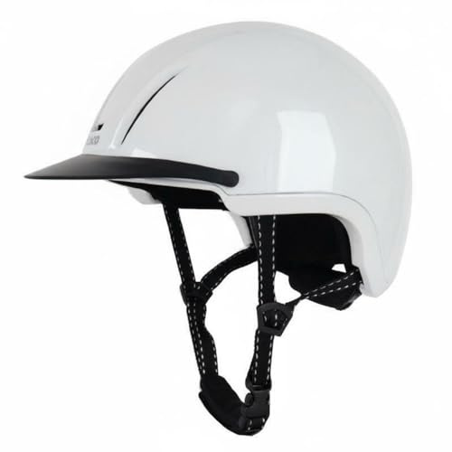 LOVIVER Casque d'Équitation Protection Tête Chapeau Ajustable Aération Doublure Amovible Confort pour Adultes Enfants Prévu pour Entraînement Loisirs Équestres, Blanc Brillant, S50-53cm