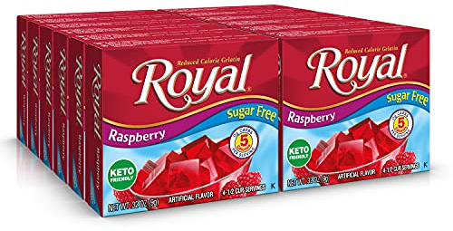 Royal Mezcla de postre de gelatina de frambuesa, sin azúcar, caja de 0.32 onzas (paquete de 12)