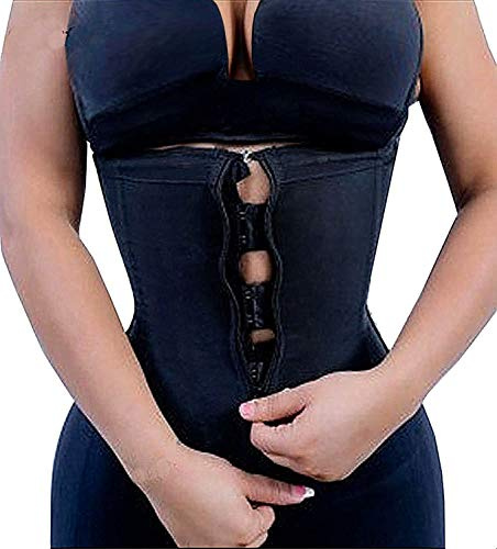 YIANNA Latex Waist Trainer for Women Tummy Control Zipper Underbust Waist Cincher Corset Hourglass Body Shaper Sport Girdle,YA2219-Black-S