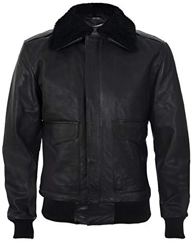 Men's Air Force A2 USAF Black Pilot Aviator Real Leather Flight Bomber Jacket 2XL