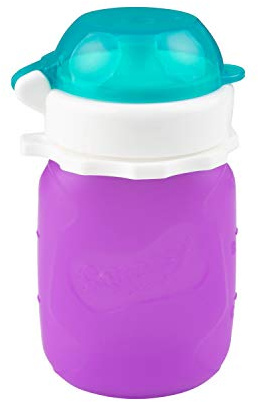 Purple 3.5 oz Squeasy Snacker Spill Proof Silicone Reusable Food Pouch - for Both Soft Foods and Liquids - Water, Apple Sauce, Yogurt, Smoothies, Baby Food - Dishwasher Safe