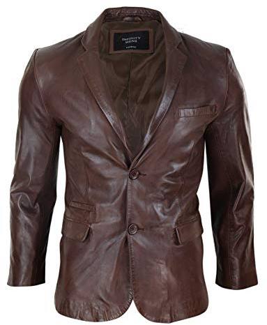 Veste pour Homme Coupe Slim Classique en Cuir véritable 2 Boutons Style Blazer Vintage - Marron 3XL