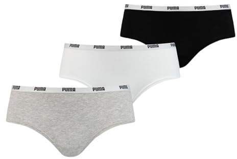 Puma Women's Underwear-Hipster (3-Pack) Panties, White/Grey/Black, M, 503007001