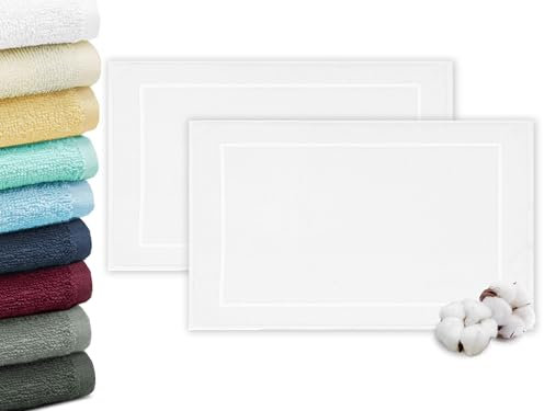 ZOLLNER 2er Set Badevorlagen in 50x70 cm - saugstarke und weiche Badematten in weiß - angenehmer Massageeffekt - waschbar bis 95°C - für Fußbodenheizung geeignet - Baumwolle - Hotelqualität