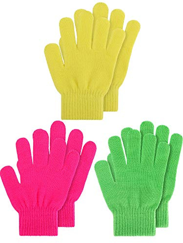 Geyoga 3 Paar Winter Kinder Gestrickte Handschuhe Kinder Strickhandschuhe Elastische Fäustlinge (Hell, S)