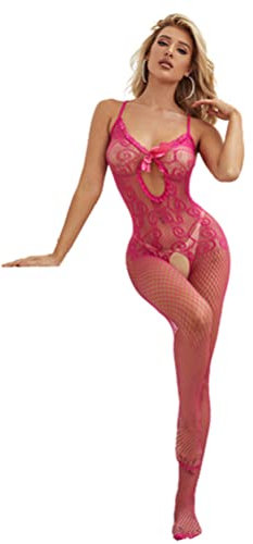 V-Ting Sexy Pink Dessous Bodystocking Netz body dessous Catsuit Unterwäschen Reizwäsche Netz Strumpfhose Hohle Jumpsuit Frauen Bodysuit Nachtwäsche Ärmellos ouvert Netzstrümpfe Damen