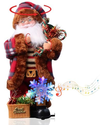 Suewidfay Weihnachtsmann Figur Weihnachtsdekoration, Elektrische Weihnachtsmann Weihnachtsschmuck-Geschenke Mit Lichtern und Musik, Haus,Außen Und Indoor Deko, Weihnachten