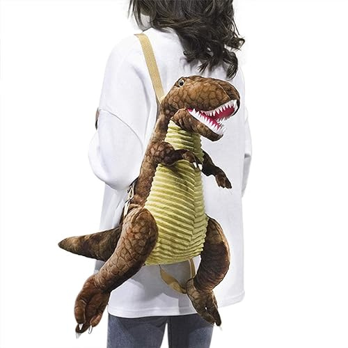 YJZQ Zaino per bambini con dinosauro 3D dinosauro, zaino in peluche, zaino per l'asilo, carino zaino per la scuola, zaino con animali, borsa da viaggio per ragazze e ragazzi, marrone, Taglia unica