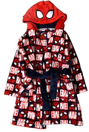 Brand Threads Boys Red Spiderman Dressing Gown | Marvel Hooded Fleece Robe | Ages 4 to 8 Years Old
