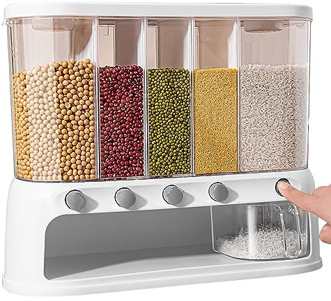 Contenedores de almacenamiento de alimentos, dispensador de granos de frutas secas de 17,32x7,08x13,38 pulgadas con partición desmontable, dispensador de contenedores de almacenamiento, accesorios de