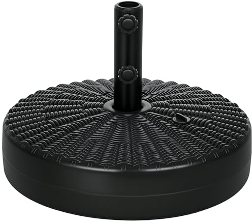 Outsunny Base de Sombrilla Redondo Soporte para Parasol Rellenable de Agua 22 kg y Arena 29 kg para Poste de Parasol de Ø38/48 mm Superficie de Imitación de Ratán Ø51x36 cm Negro