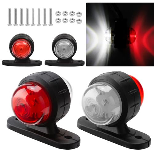 CLIUNT 4pcs Waterproof LED Side Marker Lights, 12-24V LED Trailer Side Light, White Red Double Sided Warning Indicator Lamp, Truck Trailer Parking Light Clearance Lights