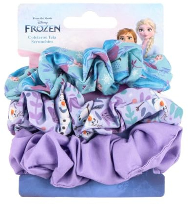 Disney Frozen - Elastici per capelli per ragazze e donne, antiscivolo e morbidi, set di 3 elastici (2 stampati, 1 tinta unita)