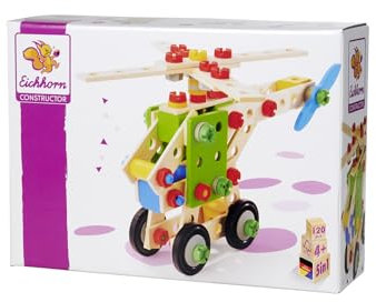 Eichhorn - Constructor Hubschrauber, 5 Verschiedene Modellvarianten, Konstruktionsspielzeug mit 120 Teilen,vielseitiges Holzspielzeug, aus 100% FSC zertifiziertem Buchenholz, ab 4 Jahren
