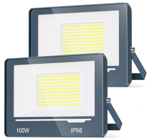 TOPAUBUB Focos LED Exterior 100W 10000LM 2 Piezas - Focos de Proyector LED Exterior Potente 6500K Blanco Frio IP66 Impermeable para Jardin Patio