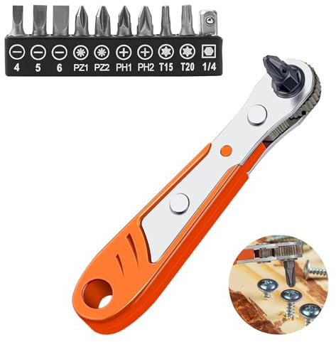 Cliquet Tournevis, Kit de Tournevis Magnétique, Clé à cliquet Magnétique, Mini Clé à Cliquet 1/4, avec 10 Embouts de Tournevis Différents, Tournevis Décalé Réversible à Cliquet, pour les Gadgets