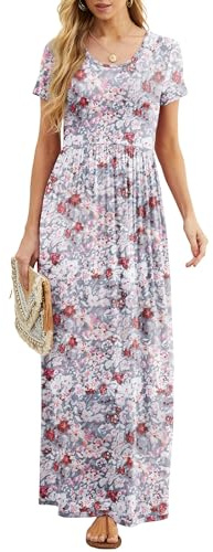 GRECERELLE Womens Maxi Dress Summer with Pockets (Floral Grey Azalea, S)