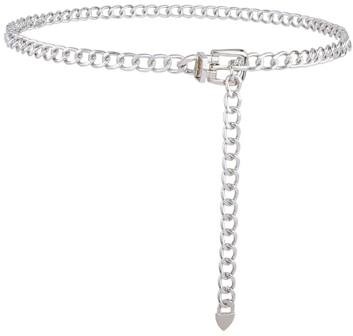 GORGECRAFT Cinturón de Cadena de Plata de Metal Y Aluminio Ajustable para Mujer Cadena de Cintura Occidental Cinturones Finos Cadenas Cubanas con Hebilla de Aleación para Vestidos Jeans Joyas