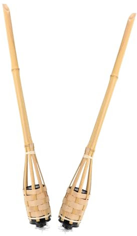 DOITOOL 2pcs Bamboo Outdoor Torches Handheld Lightweight Oil Lamps Beige Flame Wands for Yard and Housewarming Festival Decoration