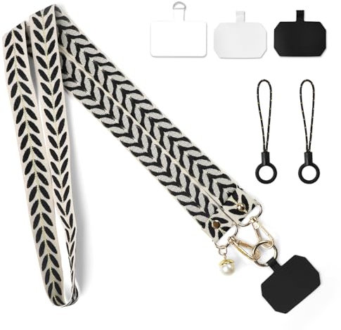 GTNCE Cadena universal para teléfono móvil, correa ajustable para teléfono móvil con mosquetón y parche, cordón cruzado para funda de teléfono móvil, cordón ajustable, correa ancha para el cuello para