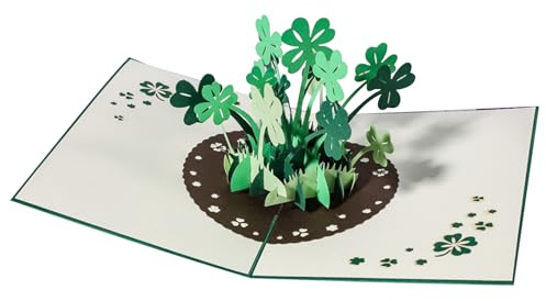 Biglietto pop-up con trifoglio portafortuna fatto a mano, 13 x 18 cm, biglietto 3D per esame, lavoro, colleghi, compleanno, Capodanno