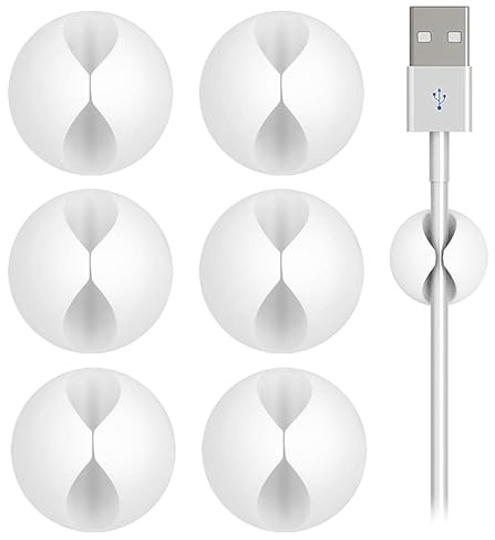 6 PCS Cable Tidy Clips, Cable Holder Clips, Wire Holders for Cables, Clip Management Desktop Cord, for Computer or Mouse Cord, Home Office(White)