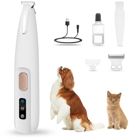 PawTrim Pro, Superleise/Wiederaufladbarer Pfotentrimmer, für Haustiere mit LED-Licht, Wasserdichter, Kabellos Haustier Rasierer, Hundeschermaschine, Profi Hundetrimmer für Hunde Katzen Pfoten, Augen