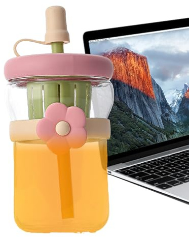 Borraccia in vetro trasparente, 500 ml, riutilizzabile, con cannuccia in silicone, per tè, succhi di frutta, latte, bevande fredde, viaggi, palestra, sport, casa, donne