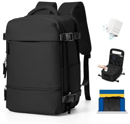 SEAFEW Sac à dos sous vide de voyage avec pompe 40x30x20 pour Ryanair | Sac à dos décontracté voyage,Bagage à main cabine avion sous siège,compartiment ordinateur portable pour Week-End,B01-Noir