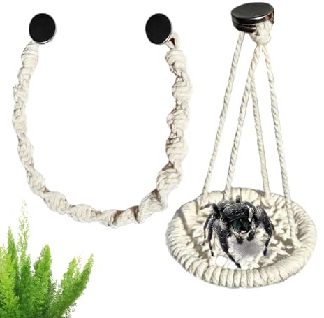 Jumping Spider Decor – Juego de Hamaca y Puente Colgante de Cuerda de algodón | Accesorios para jaulas de terrario | Juguetes Colgantes para Escalar, Decoraciones de hábitat, de recinto para a
