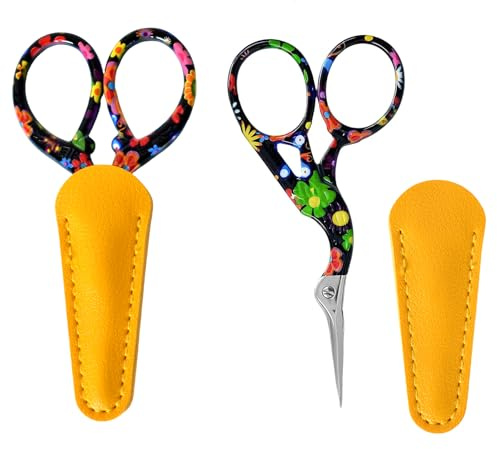 2-Pack Stainless Steel Small Scissors, Embroidery, Craft & Sewing Scissors with Leather Case for DIY, Handwork and Makeup