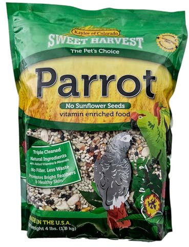 Sweet Harvest Parrot Bird Food (No Sunflower Seeds), 4 lbs Bag - Seed Mix for a Variety of Parrots