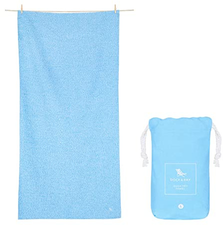 Dock & Bay Quick Drying Towel - for Sports & Gym - Compact, Lightweight - 100% Recycled - Includes Bag - Essential - Lagoon Blue - Large (160x90cm, 63x35)