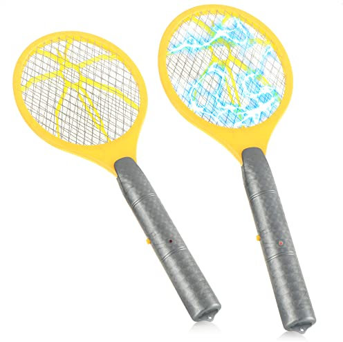 com-four® 2X Piège à Mouches électronique - Tueur d'insectes - Piège à Mouches en Forme de Raquette (02 pièces - Jaune)