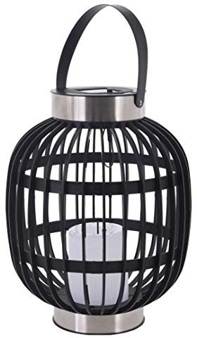Spetebo Solar Laterne zum hängen 30cm - Garten Rattan Deko Leuchte mit LED Kerze schwarz