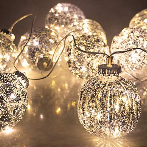 ITART Mercury Bauble String Lights with Timer Christmas Tree Decoration Fairy Light String Battery Operated 10 Lighted 80mm Christams Baubles Décor Indoor Wedding Party Starry Lighting