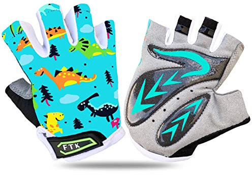 FINGER TEN Fahrradhandschuhe Kinder MTB Handschuhe Fahrrad Outdoor Bike Gel Halbfinger Sporthandschuhe Radhandschuhe Wert 1 Paar Cyan M, für Sommer Freizeit Jungen Mädchen Alter 2-10 Jahre