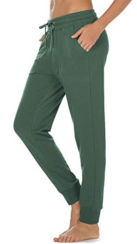 icyzone Damjoggingbyxor bomull, långa sportbyxor, lediga basplagg, sweatpants, Grön, S