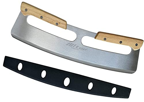 ALLTOP Pizza Cutter Rocker,Stainless Steel Blade Knife With Double Wooden Handle & Plastic Cover, Large Pizza Slicer/Chopper, Essential Kitchen Tool -14 In