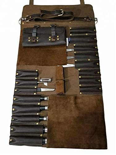 Knivrulle väska i äkta läder, kockkniv, rulle, knivfodral, knivarrullhållare, knivväska, kockgåva (brun)