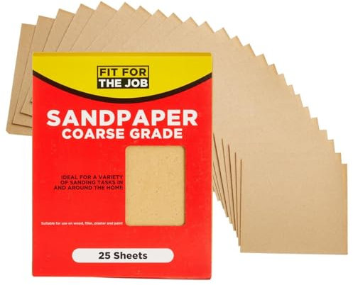 Fit For The Job 25 Large A4 Size Sheets Coarse Grade Sandpaper for Sanding Wood, Furniture, Metal, Plaster For Home Improvement, Decorating & More, 11x9 inch (230x280mm) 11 x 9