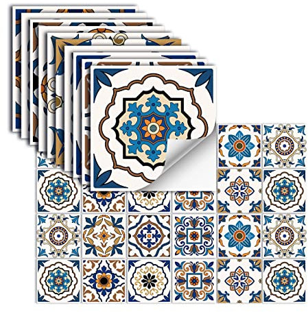 24 Piezas Azulejos Adhesivos Vinilo Autoadhesivo Pegatinas De Pared Impermeables Para Cocina Baño Azulejo Pared Chimenea Armario Pegatinas Decorativas,HZ-38,10x10cm